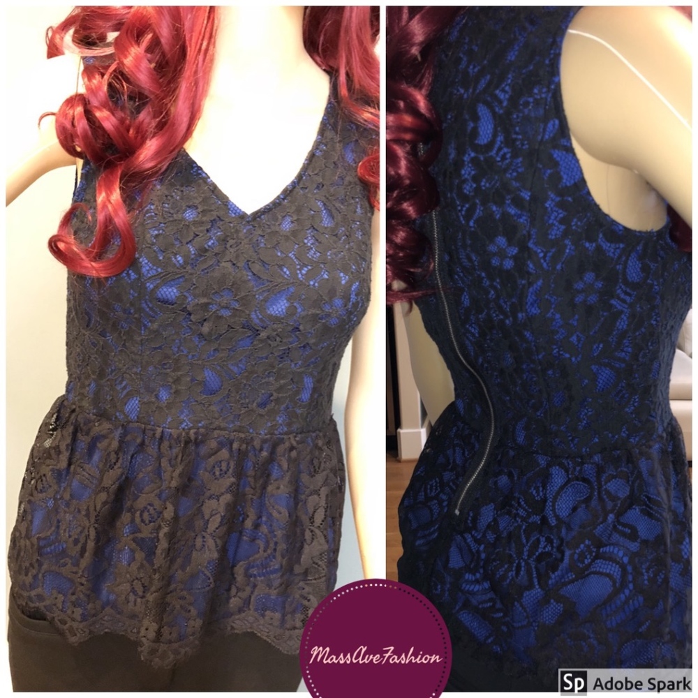 Francesca’s Blue Rain Lace Peplum Top